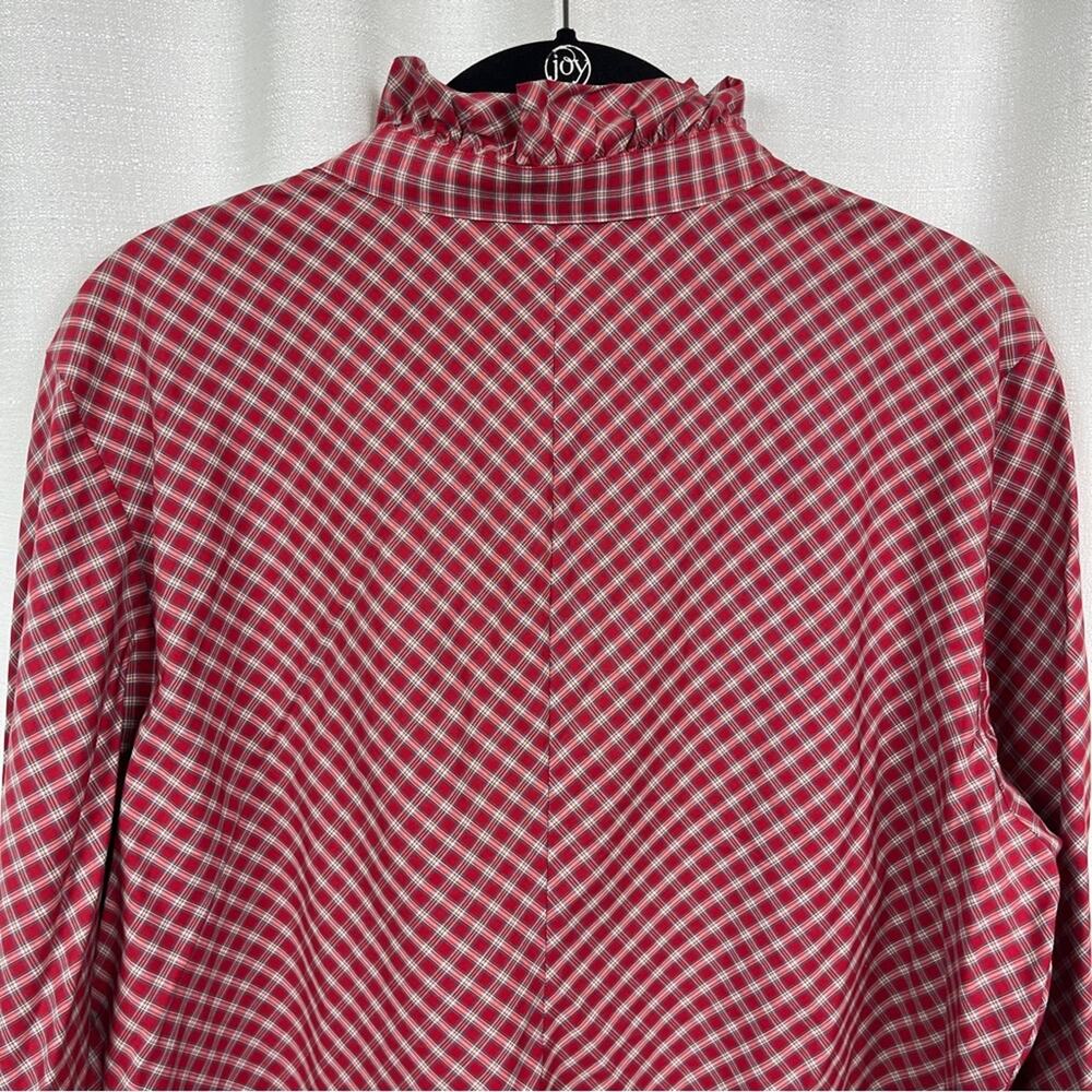 Pendleton Red Plaid Ruffle Collar Long Sleeve Button Up Blouse Sz.18 - Picture 9 of 12